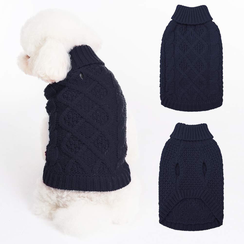 [Australia] - Mihachi Dog Sweater - Winter Coat Apparel Classic Cable Knit Clothes for Cold Weather X-Small Dark Blue 