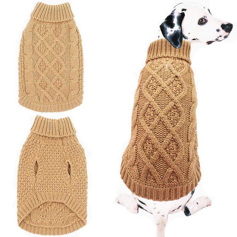 Mihachi Dog Sweater - Winter Coat Apparel Classic Cable Knit Clothes for Cold Weather M Beige - PawsPlanet Australia