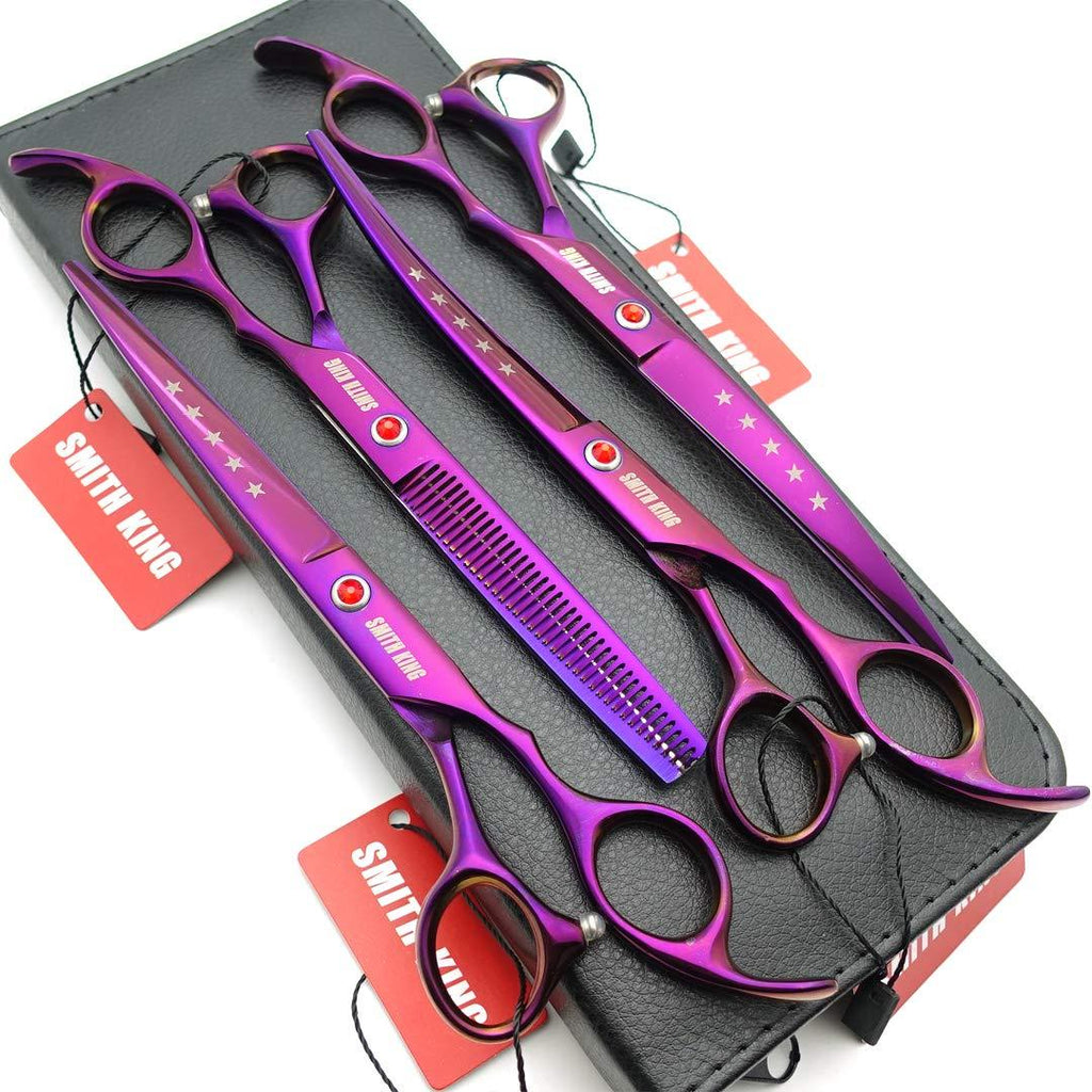 [Australia] - 7.0in Professional Pet Grooming Scissors Set,Straight & Thinning & Curved Scissors 4pcs Set for Dog Grooming Violet 