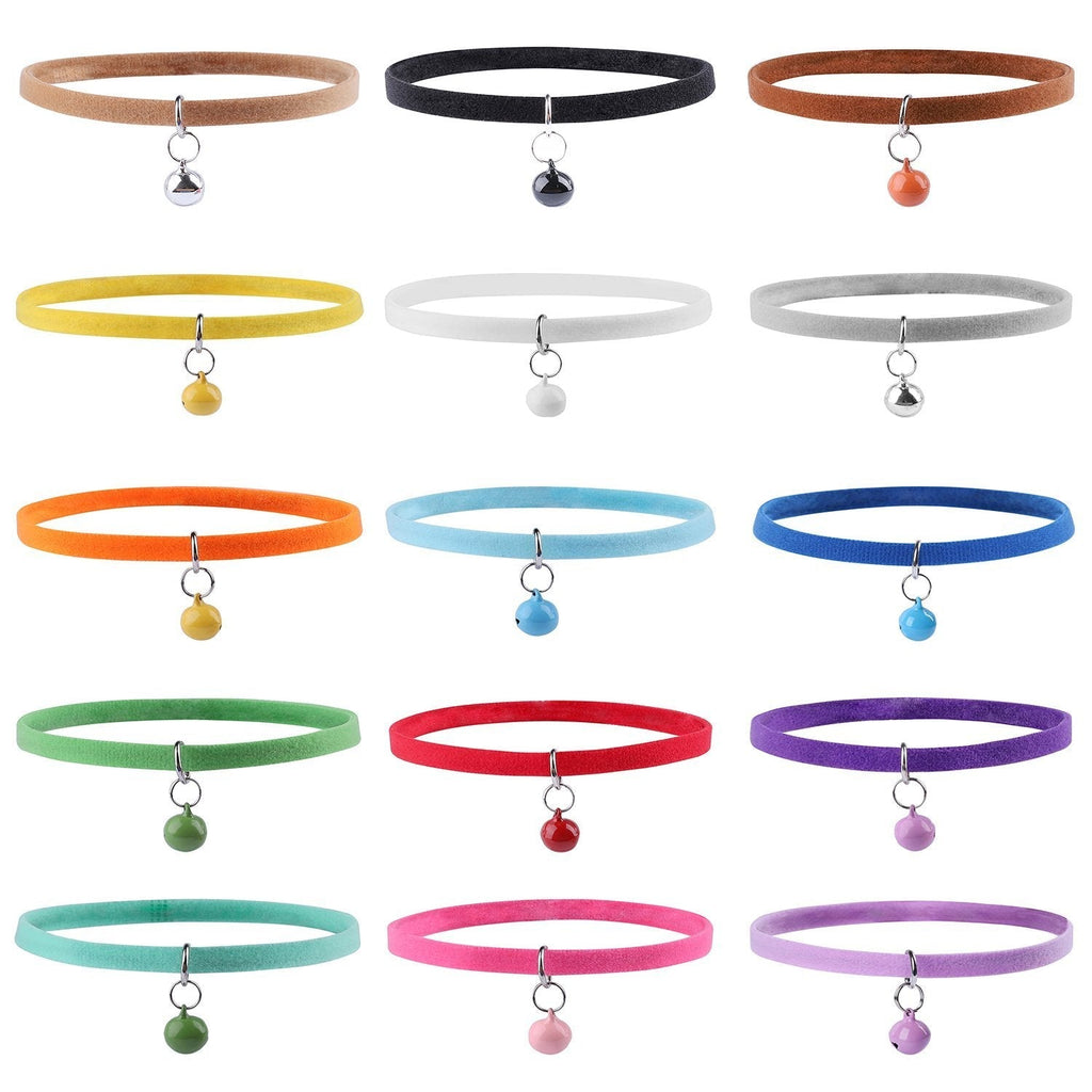 [Australia] - Whaline 15pcs Double Side Soft Plush Puppy ID Collars with Bells for Dog and Cat 