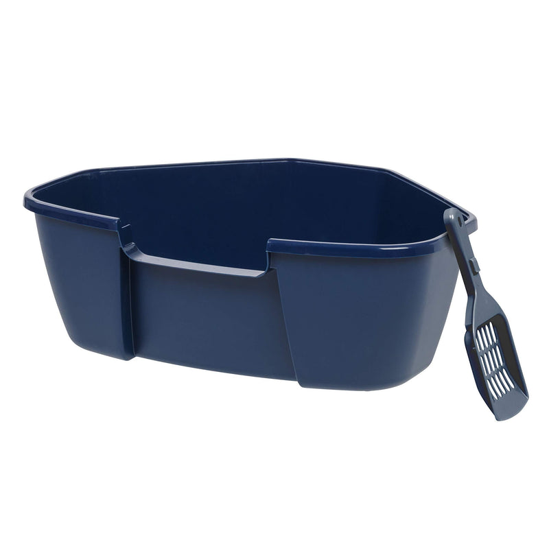 [Australia] - IRIS Open Top Cat Litter Box with Litter Scoop Navy Corner 