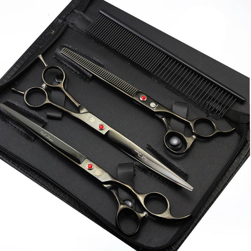 Purple Dragon 8 inch 3 in 1 Professional Pet Grooming Thinning Scissors - Upward Curved Shears and Dog Hair Cutting Scissor - Perfect for Pet Groomer or Family DIY Use Black - PawsPlanet Australia