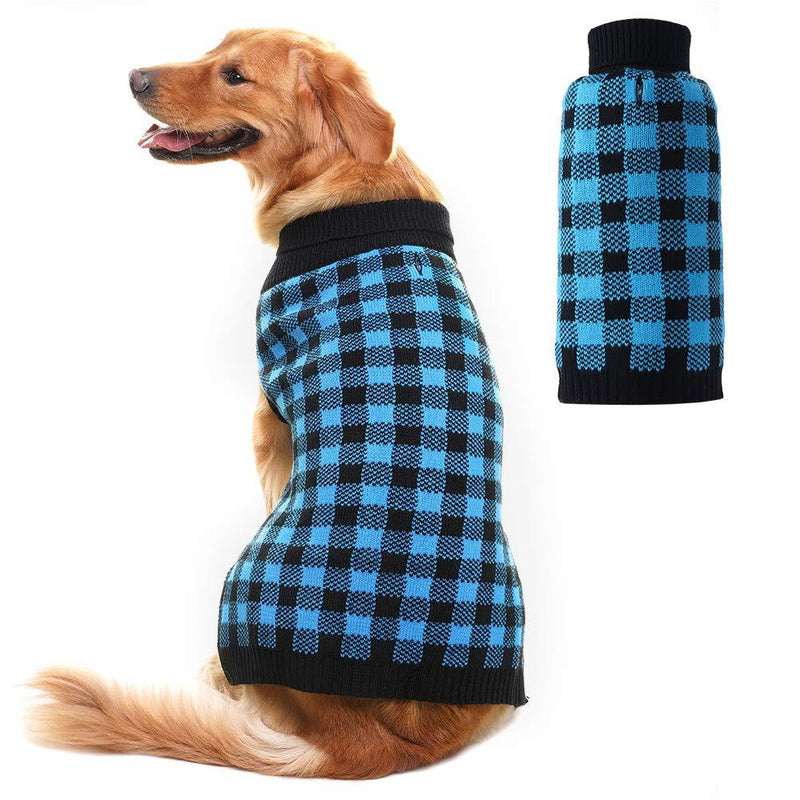 [Australia] - PUPTECK Dog Sweater Plaid Style Pet Cat Winter Knitwear Warm Clothes M Blue & Black 