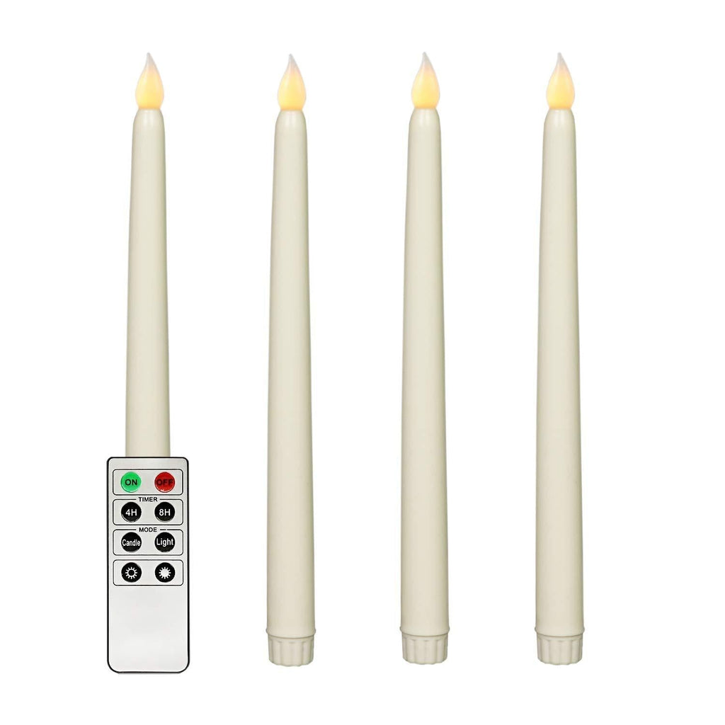 Ivory 10.8" Flameless Taper Candles with Timer, Battery Operated Dinner Candles, Smooth Wax Finish, Warm White LED, Remote & Batteries Included - Set of 4 - PawsPlanet Australia