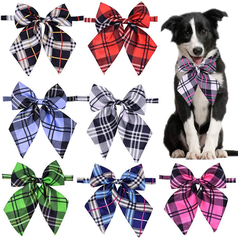 [Australia] - Fashion Plaid Pet Dog Cat Large Bow Ties Adjustable Dog Bowties Pet Grooming Dog Collar Pet Supplies (plaid patterns/8pcs) 