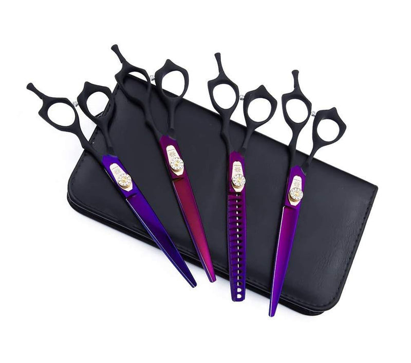 Dream Reach 7.0 inches Professional Decompressed Elastic Handle Pet Grooming Scissors Set,Straight & Chunker & 2 Curved Shears 4pcs Set for Dog Grooming 4PSC Set - PawsPlanet Australia