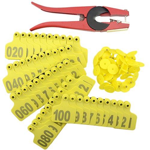 [Australia] - WMYCONGCONG 1-100 Number Plastic Livestock Cow Cattle Ear Tag Animal Tag Yellow and 1pcs Ear Tag Applicator 