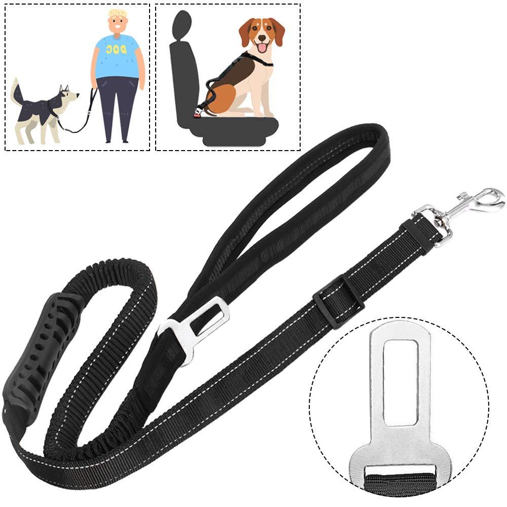 [Australia] - SlowTon 2 in 1 Dog Car Seat Belt + Leash, Heavy Duty Dual Use Adjustable Vehicle Seatbelt Tether Also 4FT Reflective Pet Walking Leads Durable Nylon Elastic Bungee for Training and Outdoors 