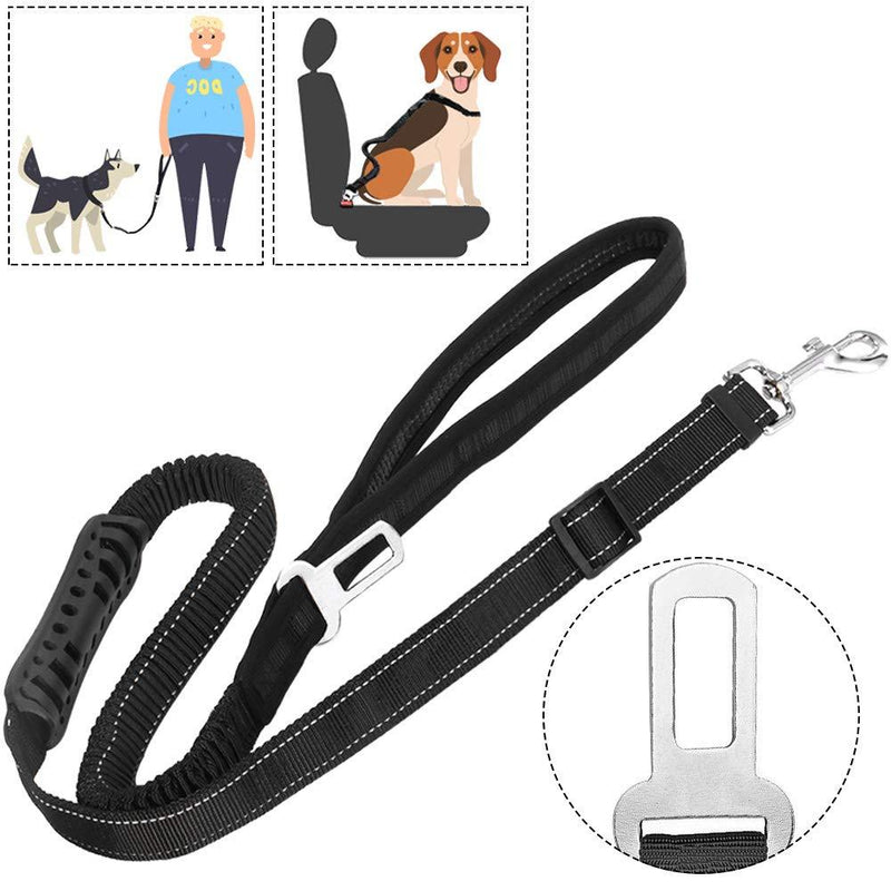 [Australia] - SlowTon 2 in 1 Dog Car Seat Belt + Leash, Heavy Duty Dual Use Adjustable Vehicle Seatbelt Tether Also 4FT Reflective Pet Walking Leads Durable Nylon Elastic Bungee for Training and Outdoors 