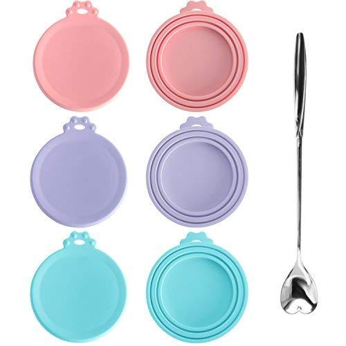 Hin Plus Can Covers – 3 Pack – Silicone Pet Food Can Lid Covers – Fits All Standard Size Dog and Cat Can Tops – with Stainless Steel Heart Shaped Can Food Spoon (Blue – Pink – Purple) - PawsPlanet Australia