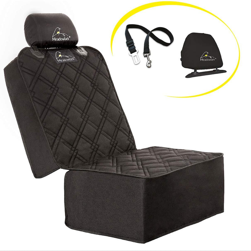 [Australia] - Meadowlark Car Seat Cover for Dogs. Premium Extra Thick Quilted Full Protection Front Seat Protector,Side Flaps, Waterproof, Durable, Nonslip Design, Free Bonus– Pet Seat Belt & Headrest Protector Standard Black 