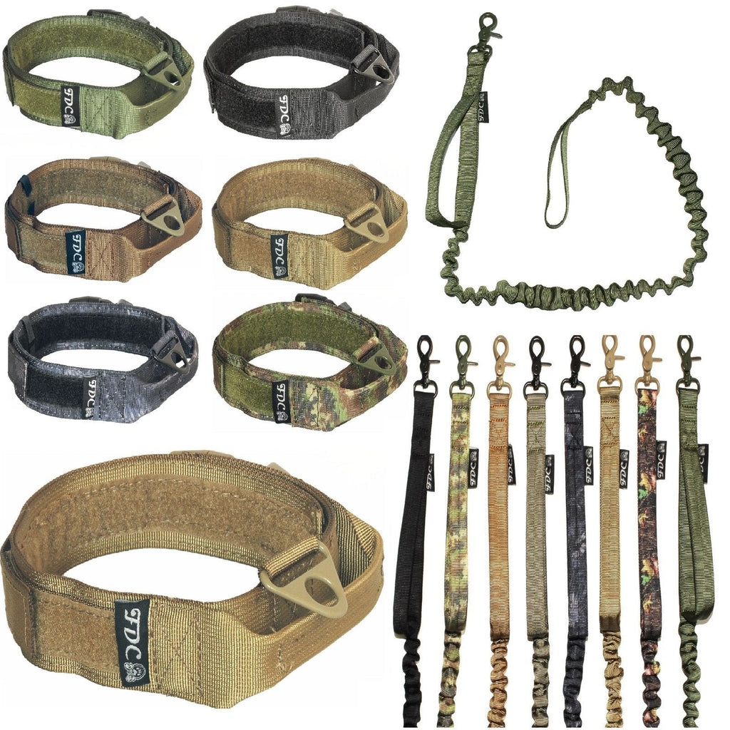 [Australia] - FDC Dog Tactical Collar with Leash Bungee Handle Heavy Duty Training Military Army Molle Width 1.5in Plastic Buckle Hook & Loop L: Neck 12" - 14" Coyote Desert Tan 