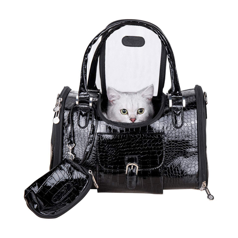 Fashion Dog Carrier PU Leather Dog Handbag Dog Purse Cat Tote Bag Pet Cat Dog Hiking Bag Travel Bag S Black - PawsPlanet Australia