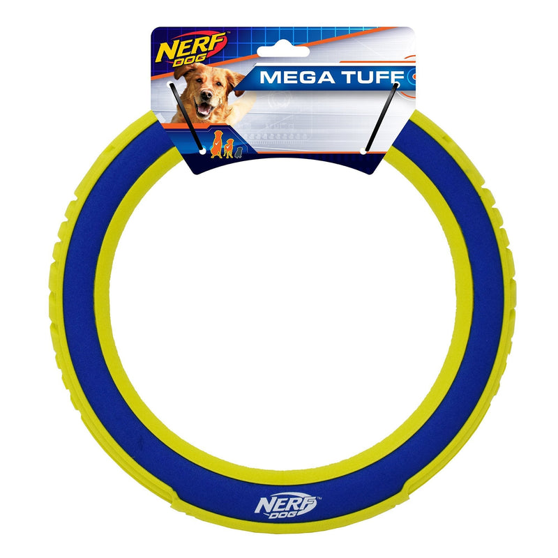 Nerf Dog Megaton Nylon Flyer Dog Toy, Frisbee, Lightweight, Durable and Water Resistant, 10 Inch Diameter, For Medium/Large Breeds, Single Unit, Blue/Green - PawsPlanet Australia