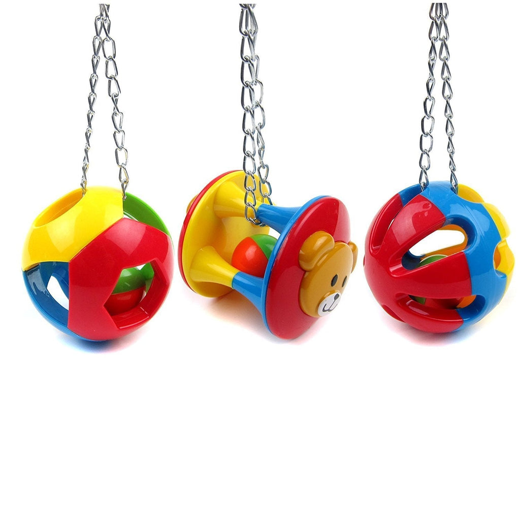 [Australia] - Hypeety Parrot Colorful Ball Toys with Bell Cage Hanging Chewing String for Parakeet Conure Cockatiel Small Medium Birds A+B+C 