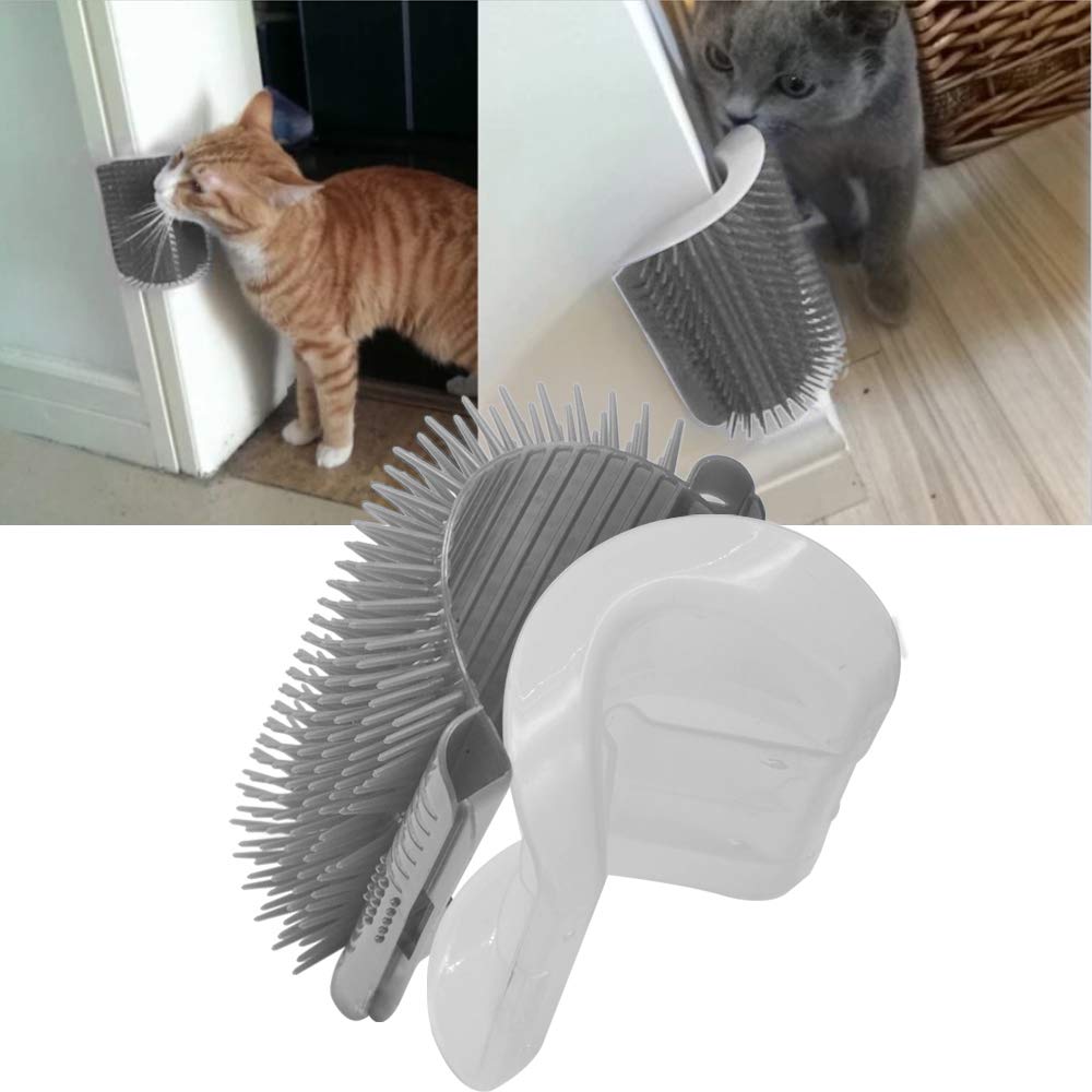 [Australia] - Dr.NONO Self Groomer with Catnip Pouch,Cat Self Groomer Wall Corner Massage Groomer Cat Self Grooming Brush 2-pack Gray 