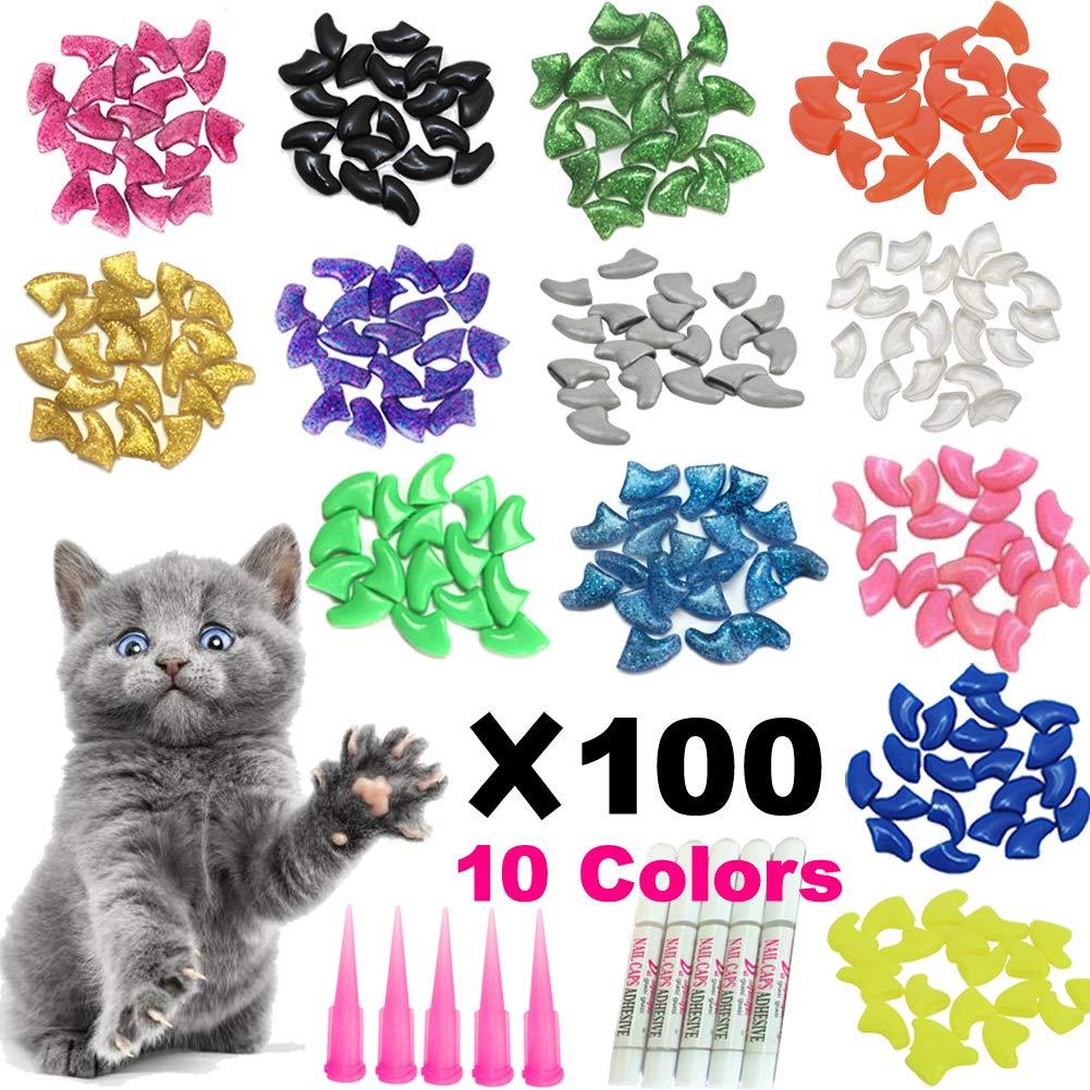 [Australia] - YMCCOOL 100pcs Cat Nail Caps/Tips Pet Cat Kitty Soft Claws Covers Control Paws of 10 Nails Caps and 5Pcs Adhesive Glue 5 Applicator with Instruction M 