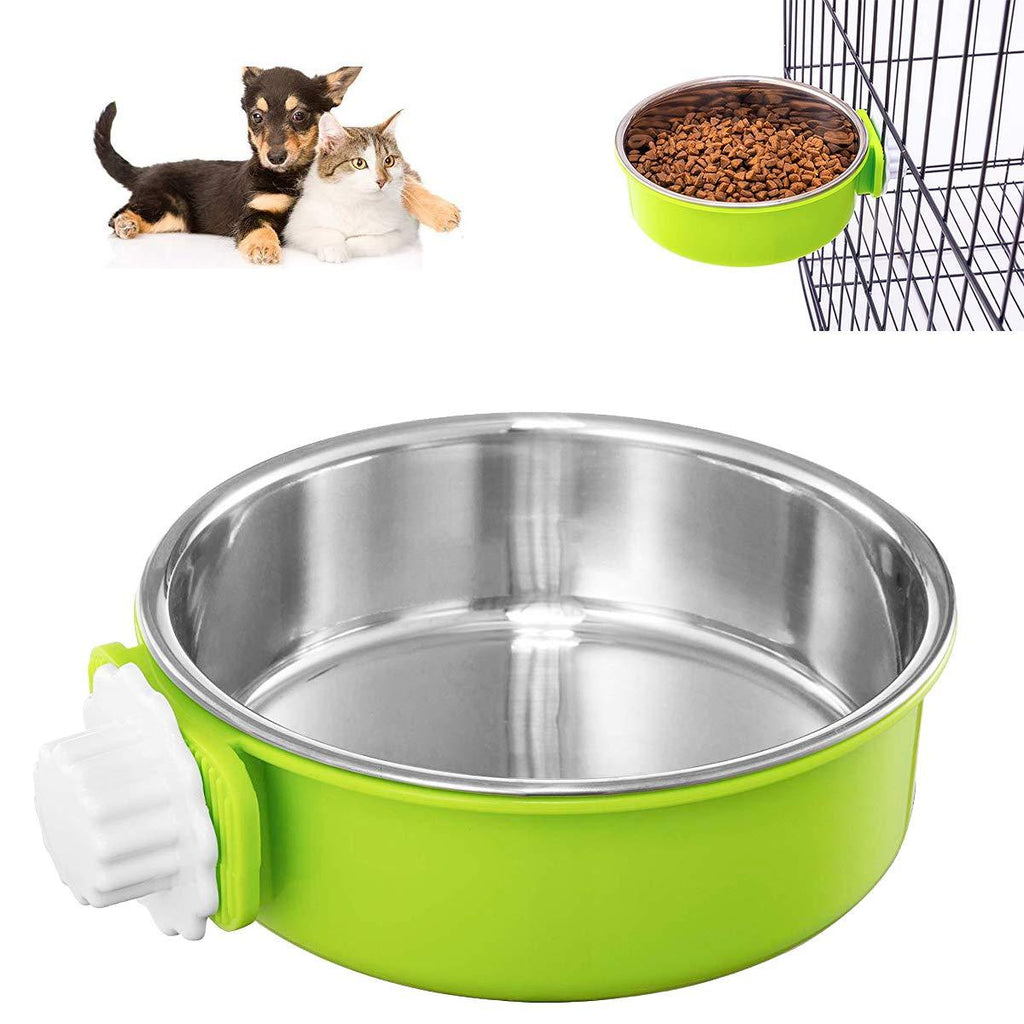 [Australia] - Crate Dog Bowl, Removable Stainless Steel Coop Cup Hanging Pet Cage Bowl Large Water Food Feeder for Dogs Cats Rabbits Green 