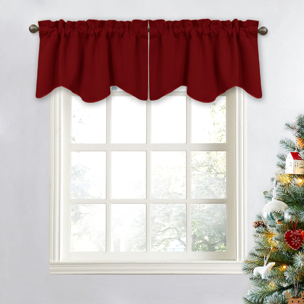 NICETOWN Basement Window Scalloped Red Valances - Elegant 52 inches Wide by 18 inches Long Blackout Curtains for Living Room & Guestroom & Bedroom & Chirstmas Decor (Burgundy, Pack of 2 Pieces) W52 x L18 Burgundy Red - PawsPlanet Australia