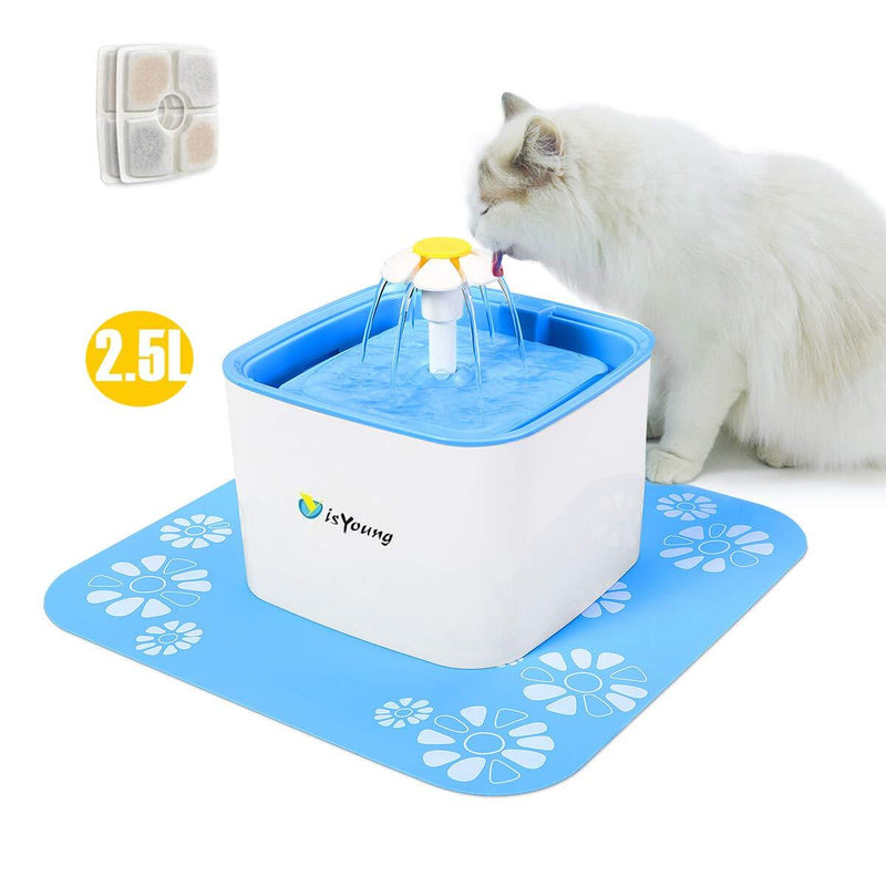 [Australia] - isYoung Pet Water Fountain, 84Oz/2.5L Super Quiet Automatic Electric Water Dispenser, Healthy and Hygienic Cat Drinking Fountain with 2 Replacement Filters for Dogs, Cat and Small Animals 