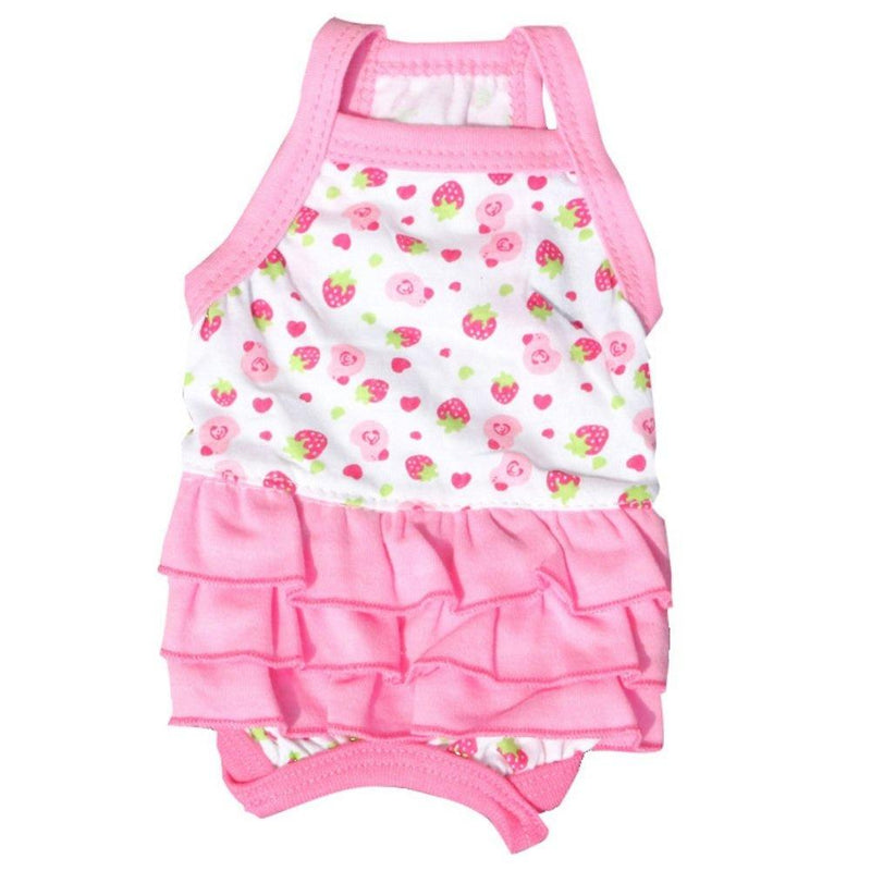 [Australia] - Stock Show Pet Dog Cute Pink Dresses with Strawberry Printing and 3-Tier Ruffle Pleated Skirts Puppy Soft Cotton Summer Dress for Small Dogs Doggie Pup Large Pink Strawberry 