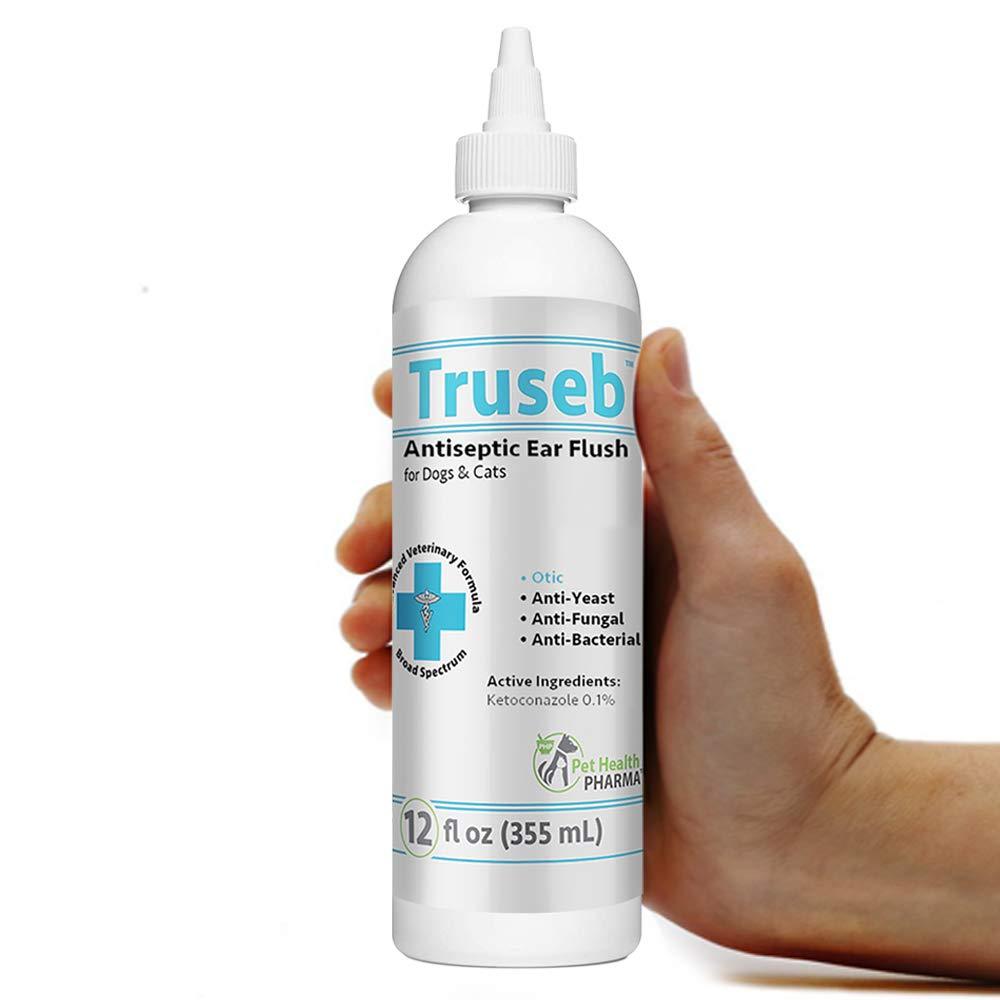 Pet Health Pharma Truseb| #1 Ear Cleaner Flush Dog and Cat Ear Infection Treatment – Ear Cleaner Flush Solves, Head Shaking, Discharge & Smelly Ears Due to KETOCONAZOL 0.1% 12 Oz - PawsPlanet Australia