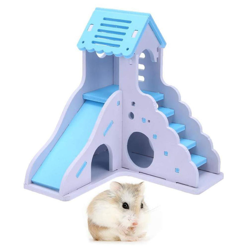 [Australia] - kathson Wooden Hamster House, Hamster Hideout,Hamster Toys,Durable Odorless Non-Toxic Deluxe Two Layers Wooden Hut (Blue) 