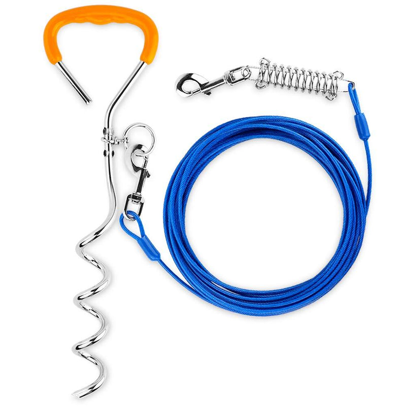 [Australia] - Petbobi 30 Feet Tie Out Cable Chew- Proof for Dog Stake with Durable Spring Rust- Proof Training Tether Reflective Training Runner Pet Lead Great for Playing, Camping and Backyard In Ground (Blue) 