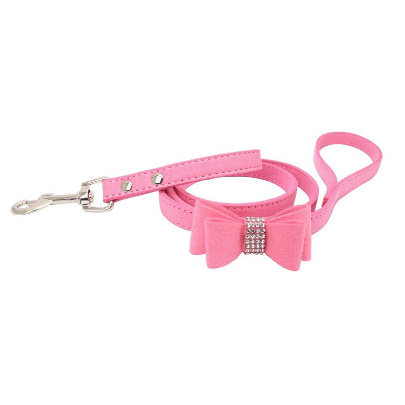 [Australia] - Tangpan Pet Dog Rhinestone Bow-Knot Deco Microfiber Soft Leash Puppy Seatbelt Medium Pink 