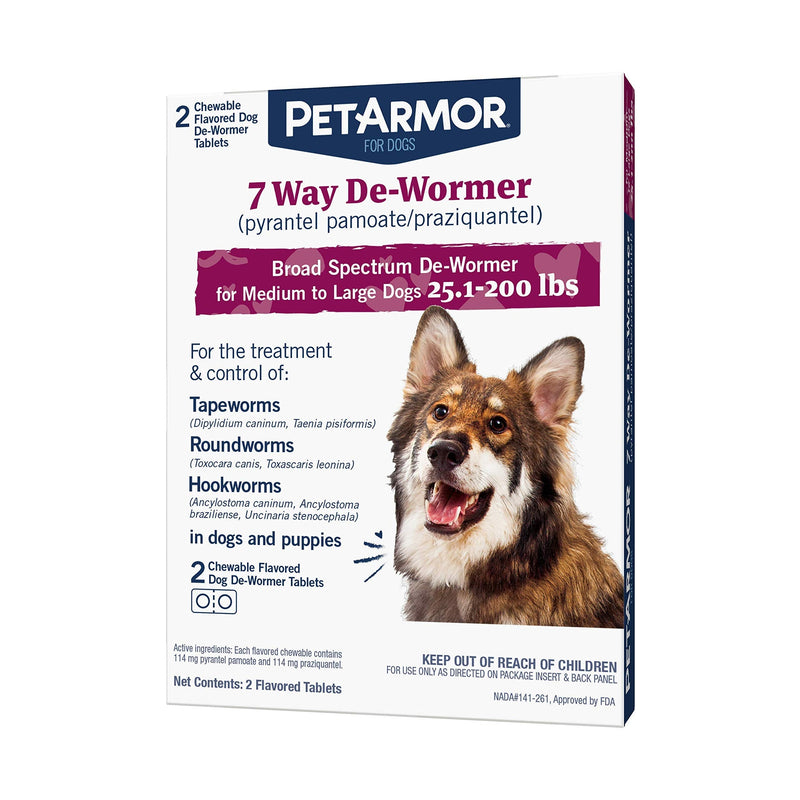 PetArmor 7 Way De-Wormer (Pyrantel Pamoate and Praziquantel) for Dogs, Includes Chewable Flavored Dog De-Wormer Tablets for Medium and Large Dogs Greater than 25 Pounds ( Packaging May Vary ) - PawsPlanet Australia