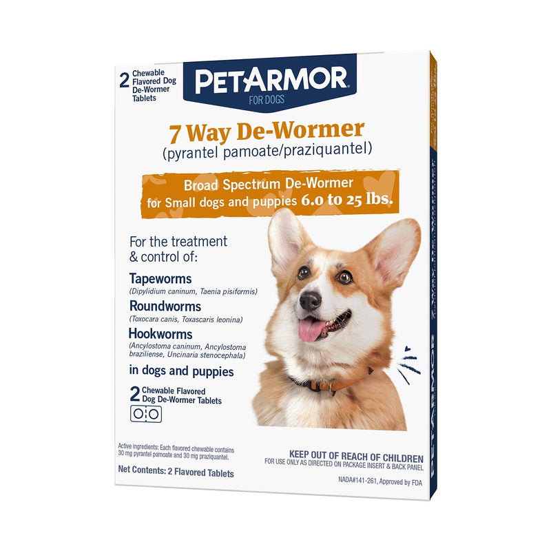 PetArmor 7 Way De-Wormer (Pyrantel Pamoate and Praziquantel) for Dogs, Includes Chewable Flavored Dog De-Wormer Tablets for Small dogs and puppies 6.0 to 25 pounds. - PawsPlanet Australia