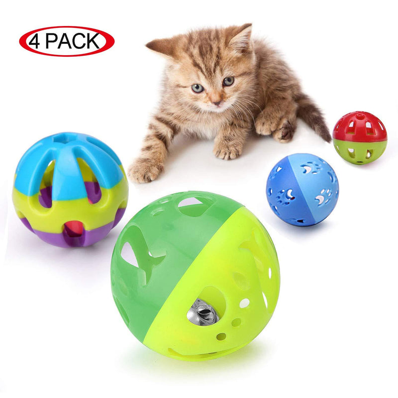 [Australia] - LUCKITTY Cat Plastic Ball Toys 4PCS Sizes Pack Bin Kitten Pet Playing Sets with Jingle Bell 3.8 in, 2.8 in, 1.8 in,1.5 in 