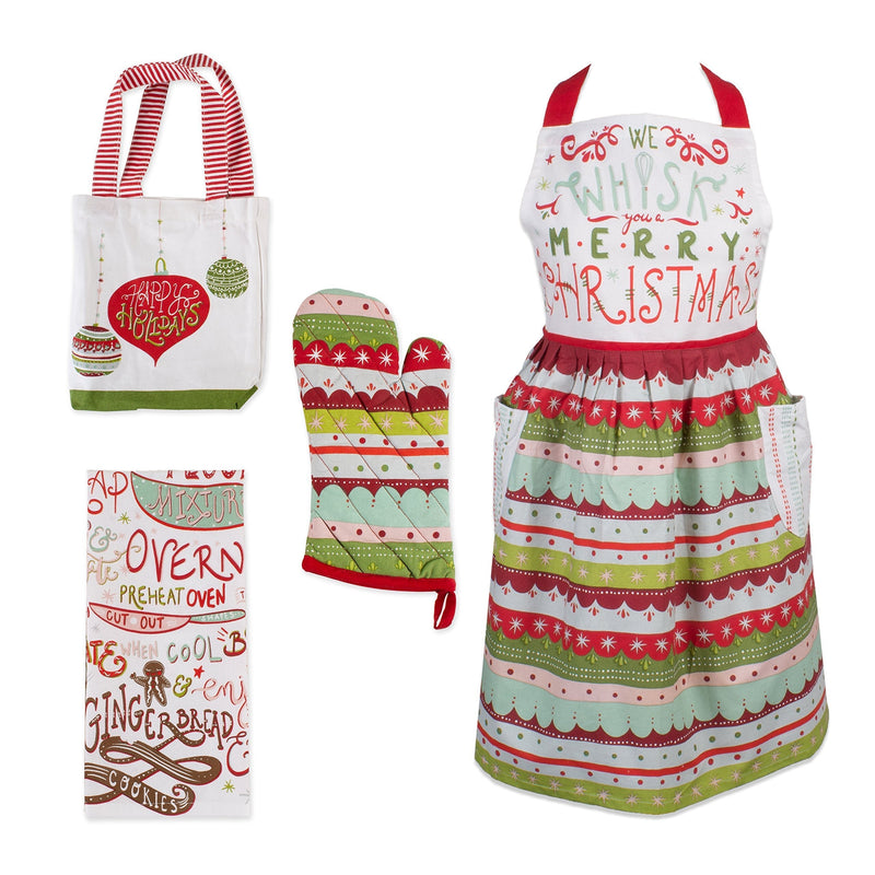 DII, Holiday Baking Set, Apron Dress, Oven Mitt, Dishtowel and Tote, 4 Pieces, Cozy Christmas Apron, Dishtowel, Oven Mitt, & Tote Gift Set - PawsPlanet Australia