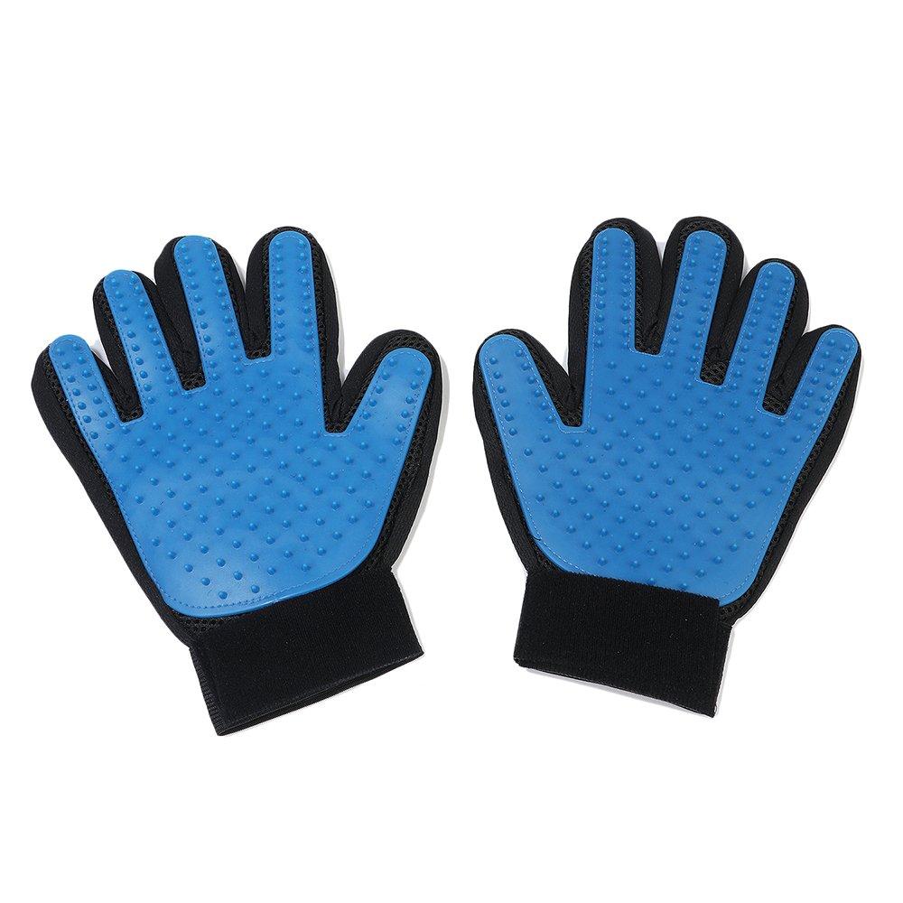 [Australia] - PLUSMI Pet Grooming Glove - Gentle Deshedding Brush Glove Efficient Pet Hair Remover Mitt and Massage Tool Perfect for Dogs & Cats with Long & Short Fur-1 Pair (Blue) 