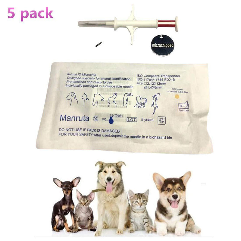 [Australia] - 5 Pack Pet Microchip 134.2Khz Animal ID Chips with Syringe for Animal Identification ISO 11784/11785 and FDX-B Standard 2.12X12mm 