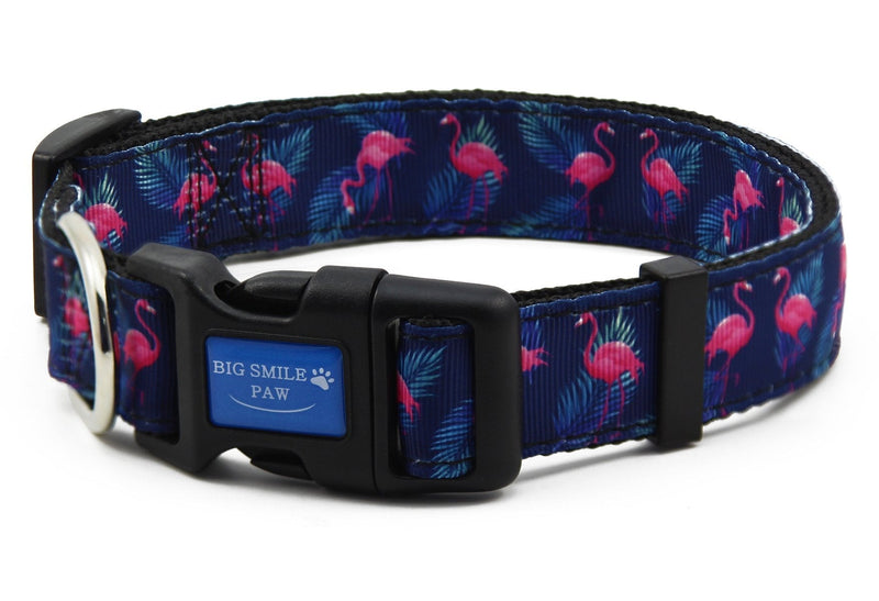 [Australia] - BIG SMILE PAW Dog Collar Animal Flamingo Bird Theme Print,Nylon Dog Collar Adjustable S 