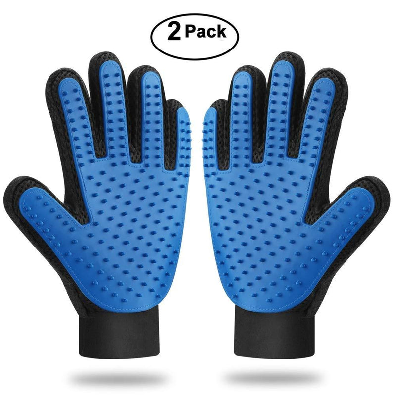 [Australia] - xjzx [Upgrade Version 2PCS Pet Grooming Glove - Gentle Deshedding Brush Glove - Efficient Pet Hair Remover Mitt - Massage Tool with Enhanced Five Finger Design - Perfect for Dogs & Cats, Blue 