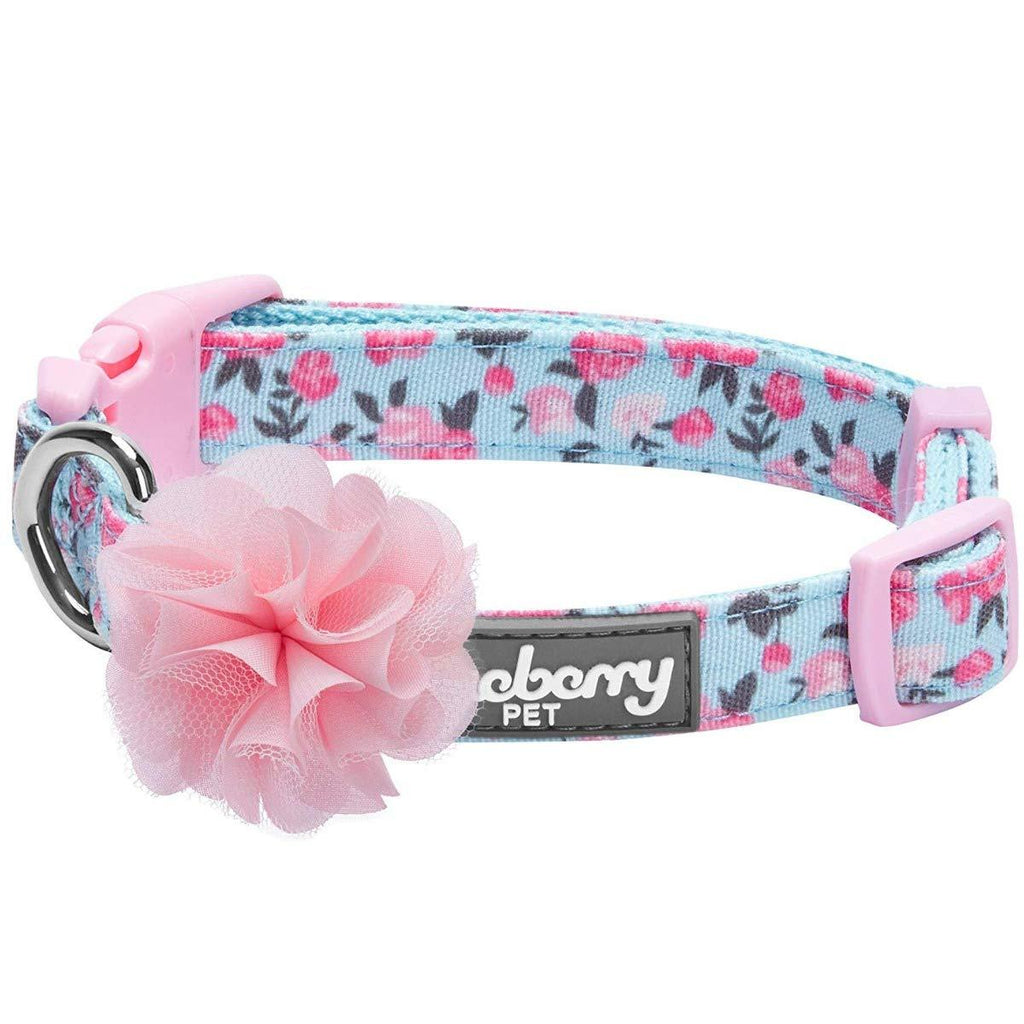 [Australia] - Blueberry Pet 10+ Patterns Made Well Floral Collection - Dog Collars, Harnesses, Leashes, Harness Dresses or Toys Collar - (12"-16") Neck * 5/8" Wide Light Blue with Flower 