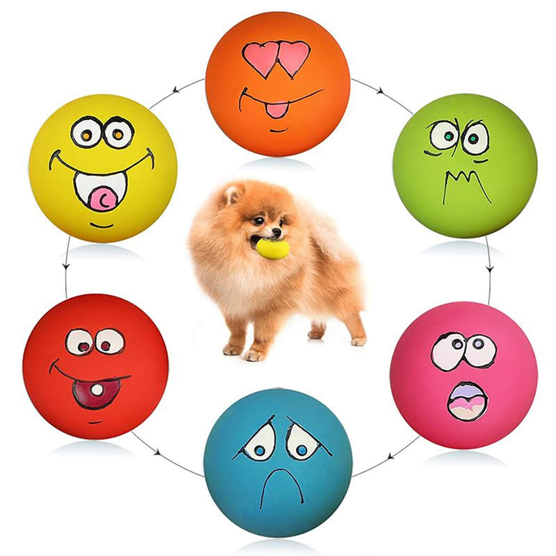 Smile Face Dog Squeaky Toys Soft Latex Squeak Balls for Puppy Small Medium Pet Dogs 6 Pcs/Set - PawsPlanet Australia