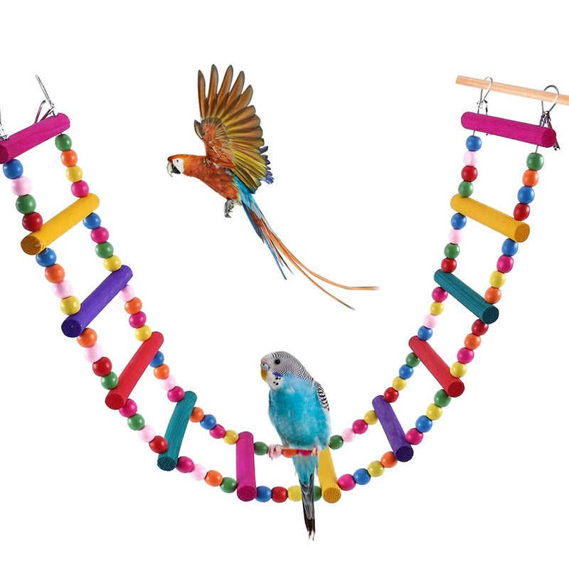 Bonaweite Bird Parrot Toys, Naturals Rope Colorful Step Ladder Swing Bridge for Pet Trainning Playing, Flexible Birds Cage Accessories Decoration for Cockatiel Conure Parakeet 10 Ladders - PawsPlanet Australia