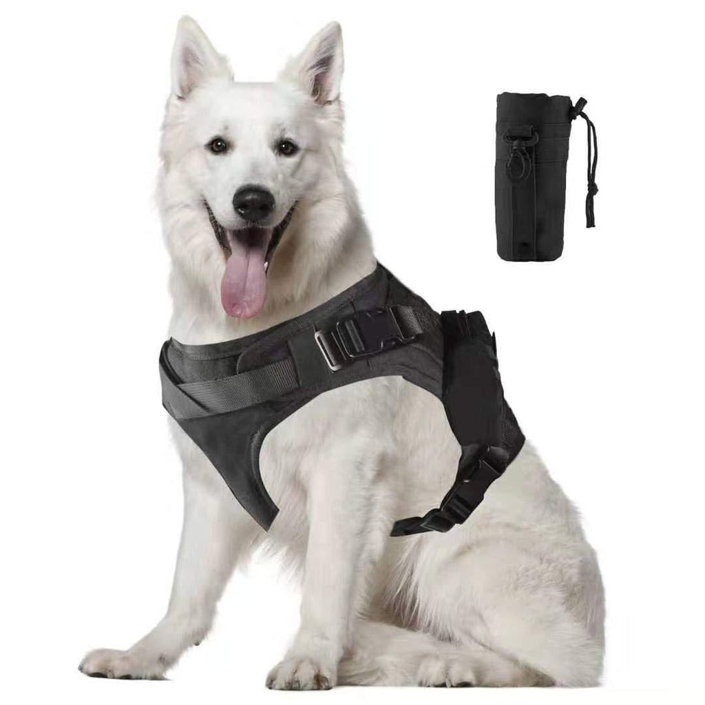 [Australia] - Hanshengday Tactical Dog Vest-Training Molle Harness-Tactical Dog Backpack-Pet Tactical -Vest Detachable Pouches-Relective Patches… L NBlack and 2 pouches 