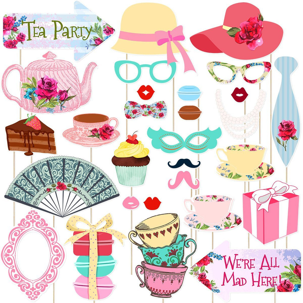 LUOEM Tea Party Photo Booth Props Funny Tea Party Supplies for Wedding Bachelorette Engagement Birthday Bridal Shower Christmas Party Decorations (30 Pack) - PawsPlanet Australia
