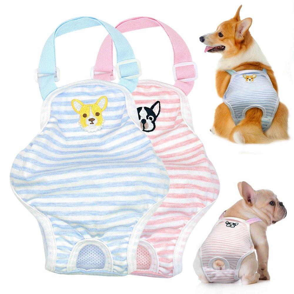 [Australia] - Stock Show Small Dog Cute Summer Cotton Stripe Sanitary Pantie with Adjustable Strap Suspender Physiological Pants Pet Underwear Diaper Jumpsuit for Girl Dog Teddy Young Corgi French Bulldog Puppy Bulldog-M 