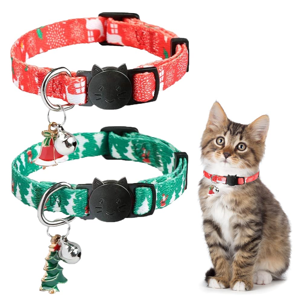 KOOLTAIL Christmas Cat Collars 2 Pack Breakaway Collar Set for Cats, Puppy Red & Green 7.5"-11.5" - PawsPlanet Australia