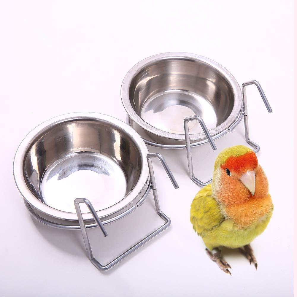 [Australia] - QBLEEV Birdcage Bird Feeder Birds Bowls for Cage Parakeet Food Dish Parrot Feeders Water Bowls Stainless Steel Dishes Coop Cups with Wire Hook for Small Animals Finches Lovebirds[2 Pack] 