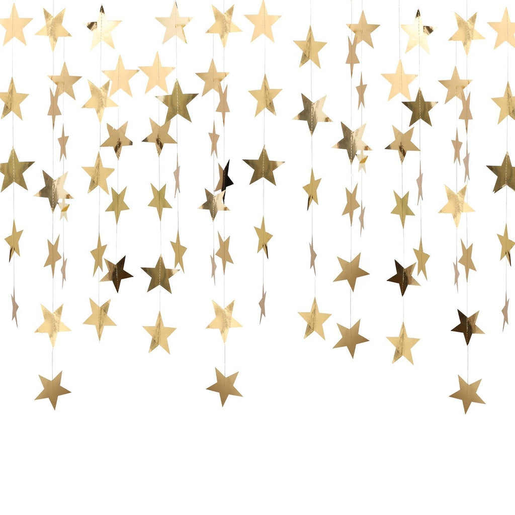 Whaline Reflective Star Paper Garland Gold Sparkling Star Bunting Banner for Christmas Deccoration Wedding Birthday Party Holiday Decorations, 52 Feet - PawsPlanet Australia