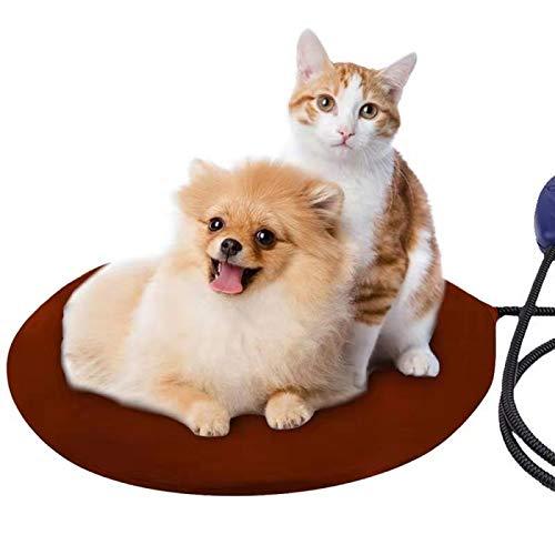 Cat Heating Pad,self Heating cat pad with Safe Waterproof Adjustable Warming Mat, Heated Dog pad with Chew Resistant Cord and Removable Cover for Cats and Small Dogs (Round, Brown) - PawsPlanet Australia