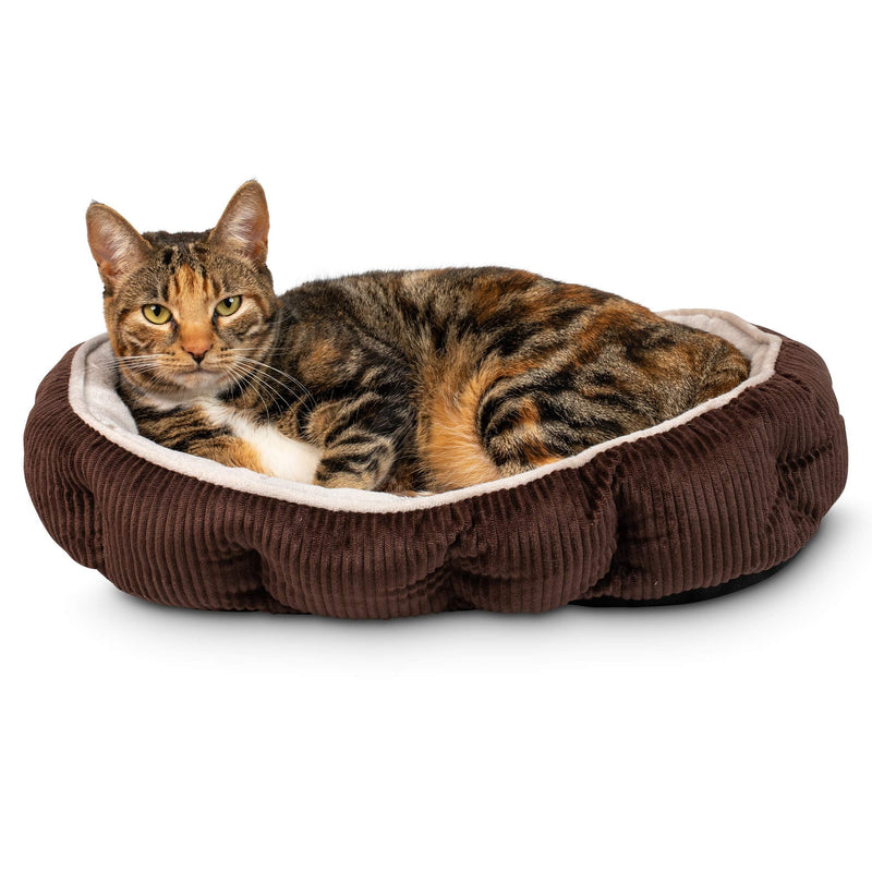 [Australia] - Simple Sleeper Self Warming Cute Calming Cat Bed With Ultra Soft Luxury Plush Including Refillable Catnip Pouch - Perfect for Indoor Cats Brown 