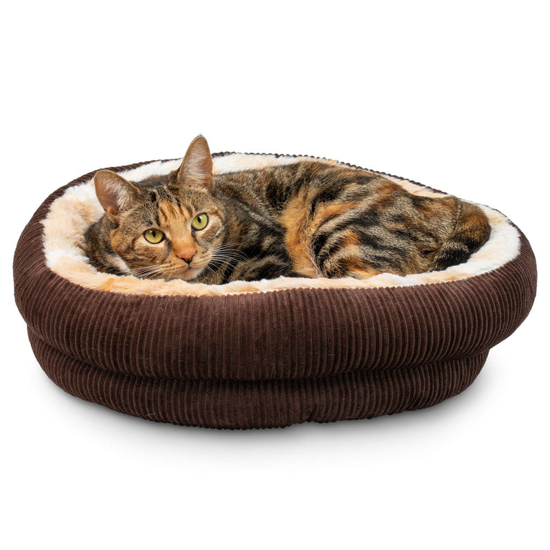 [Australia] - Pet Craft Supply Round Cat Bed - Cute and Comfortable Self Warming Plush Calming Cat Bed for Indoor Cats 