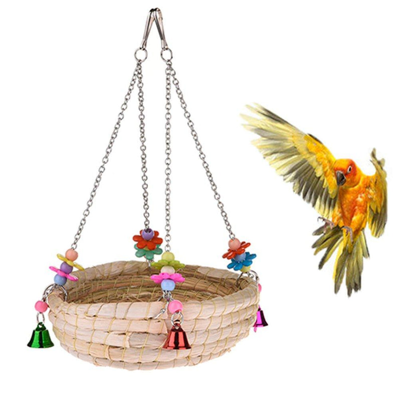 [Australia] - Woven Straw Nest Bed Large Bird Swing Toy with Bell for Parrot Cockatiel Parakeet African Grey Cockatoo Macaw Amazon Conure Budgie Canary Lovebird Finch Hamster Chinchilla Cage Perch 